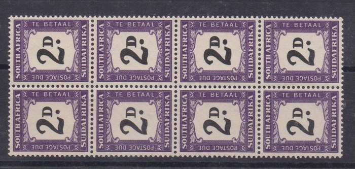 South Africa Postage Due 1948/9 2d block of 8  with 2x thick D variety very fine unmounted mint