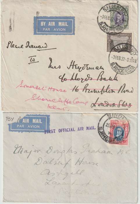 Southern Rhodesia 1932 1st Flight covers Salisbury & Sinoia