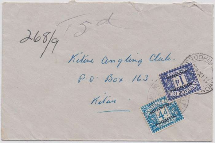 Southern Rhodesia 1956 cover to Kitwe with Tax 5d manuscript marking & 1d & 4d postage due very fine