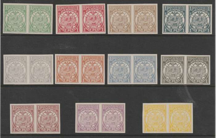 Transvaal 1885 Vurtheim 1d imperforate colour trial pairs x11 different very fine
