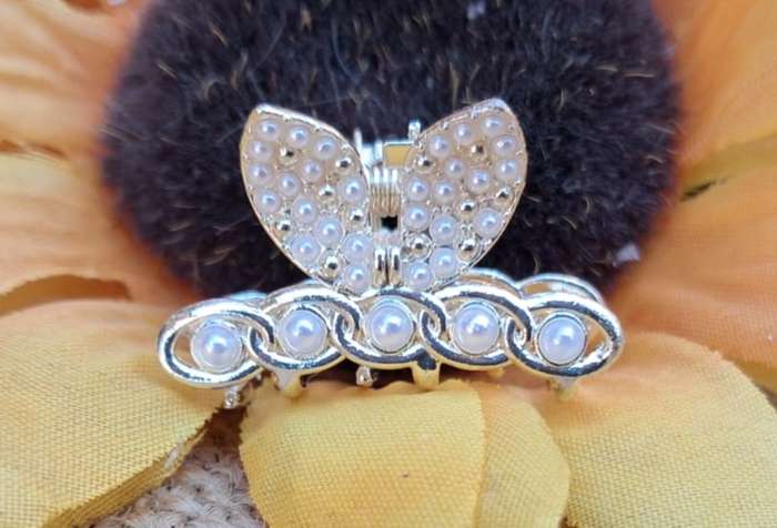 Metal Hair Clip - Small, Pearl Bunny Ears