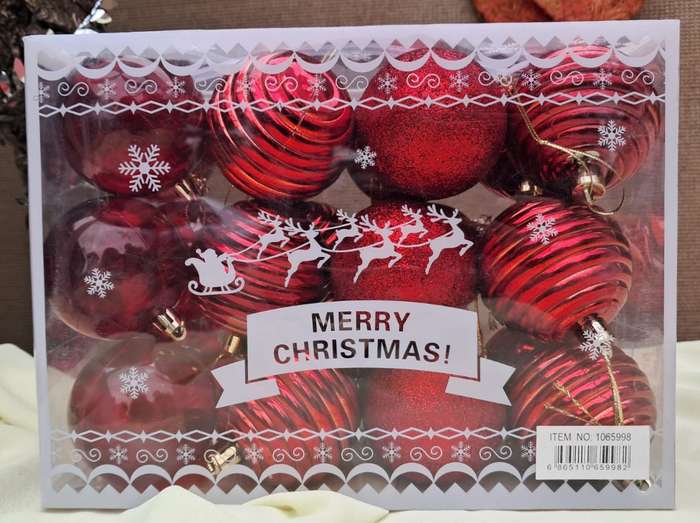 Christmas Decorations Baubles 24pc Red Assortment
