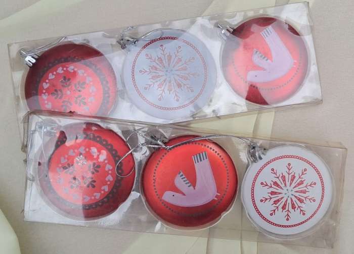 Christmas Decorations Flat Baubles Assorted 3pc - NOS