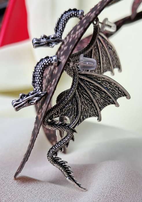 Metal Silver Dragon Detachable Dangle Earrings