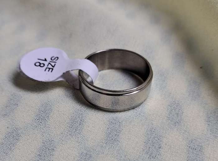 Silver Stainless Steel Ring Size 18 Stepped Edges