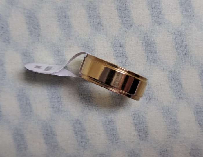 Gold Stainless Steel Ring Size 18 Stepped Edges