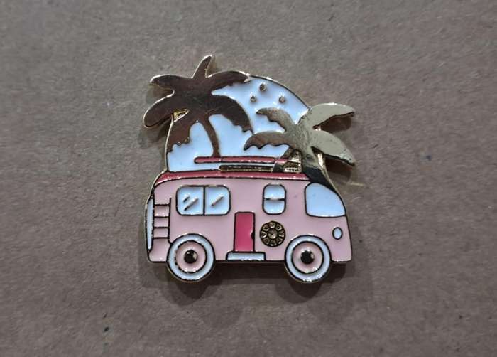 Enamel Metal Pin Badge VW Bus Pink