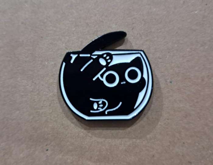 Enamel Metal Pin Badge Black Cat in Bowl