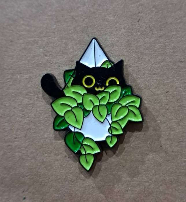 Enamel Metal Pin Badge Black Cat in Hanging Plant