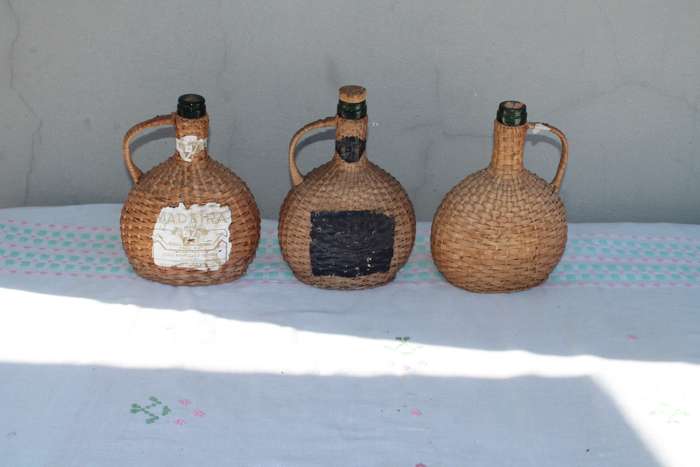 3 Vintage Basket Weave Bottles