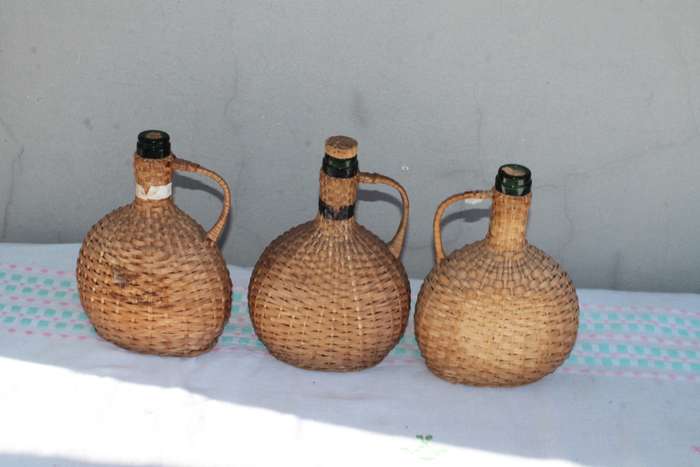 3 Vintage Basket Weave Bottles