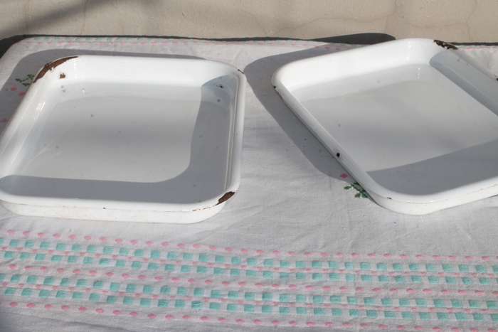 2 Vintage Enamel Pans