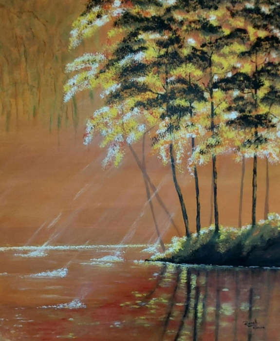 Sunset Lake Original Acrylic on Canvas Painting