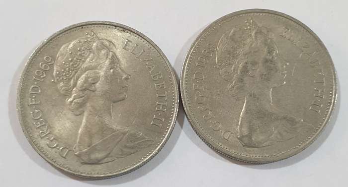 HIGH GRADE - 1968 and 1969 UK 10 New Pence , Queen Elizabeth II coins @@ R1 No reserve