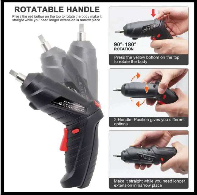 47-Piece Cordless Electric Screwdriver Set with sockets 3.6V Rechargeable Lithium-Ion