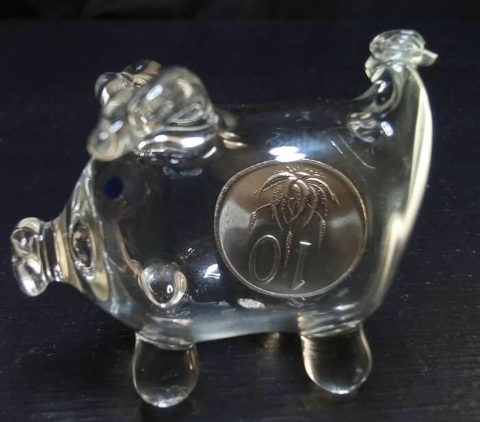 Cutest little vintage glass pig with an "old-fashioned" 10c coin inside