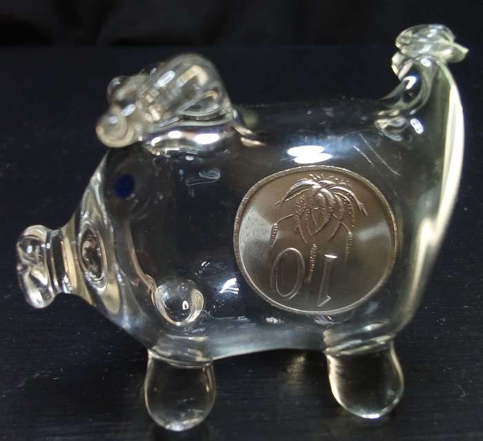 Cutest little vintage glass pig with an "old-fashioned" 10c coin inside