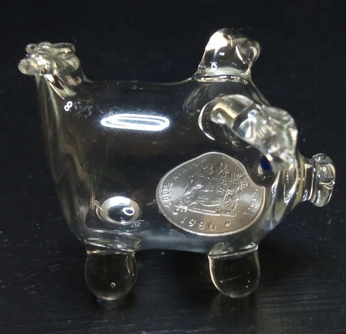 Cutest little vintage glass pig with an "old-fashioned" 10c coin inside