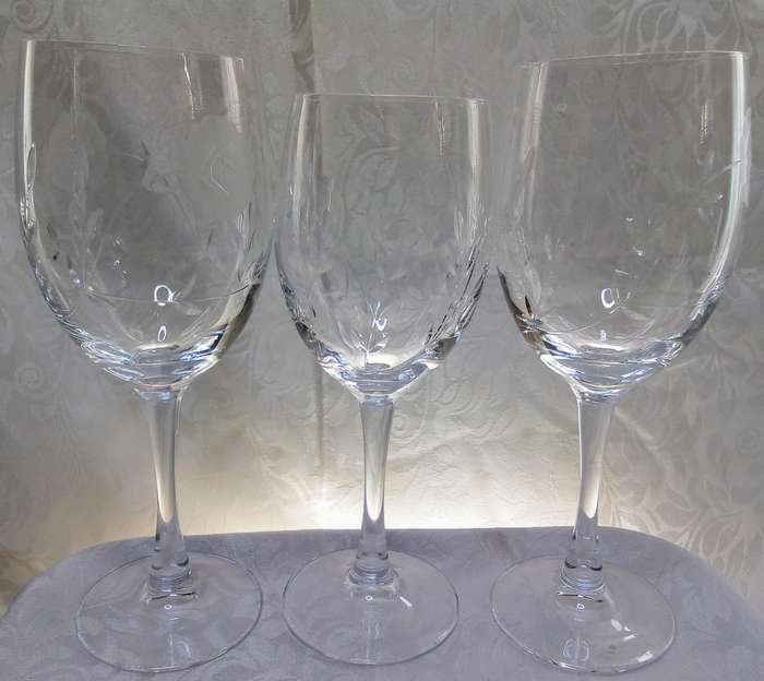 Three breathtakingly beautiful vintage cut crystal wine glasses