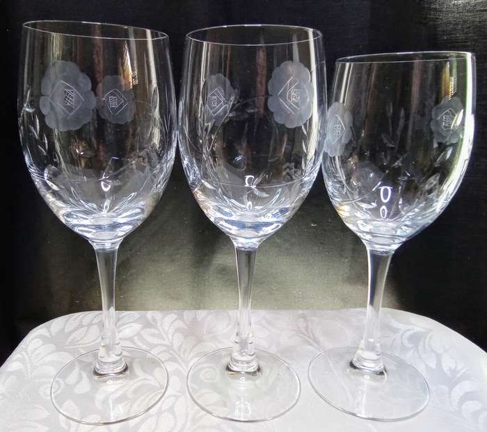 Three breathtakingly beautiful vintage cut crystal wine glasses