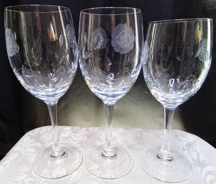 Three breathtakingly beautiful vintage cut crystal wine glasses