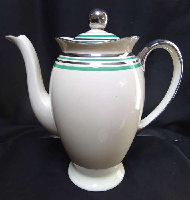 Stunning art deco Copeland Spode Royal Jasmine silver and jade coffee set