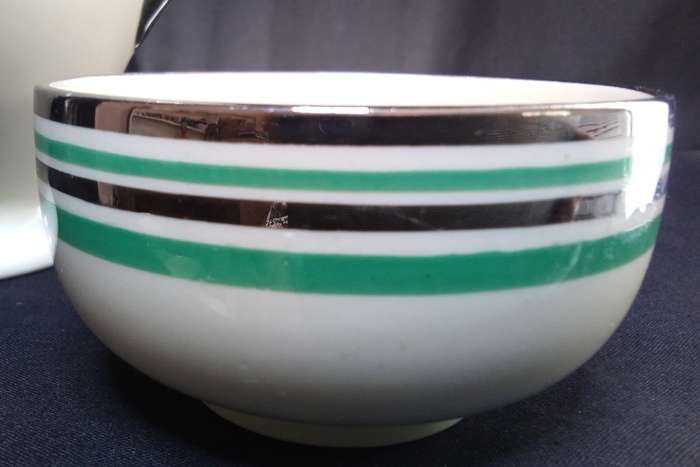 Stunning art deco Copeland Spode Royal Jasmine silver and jade coffee set