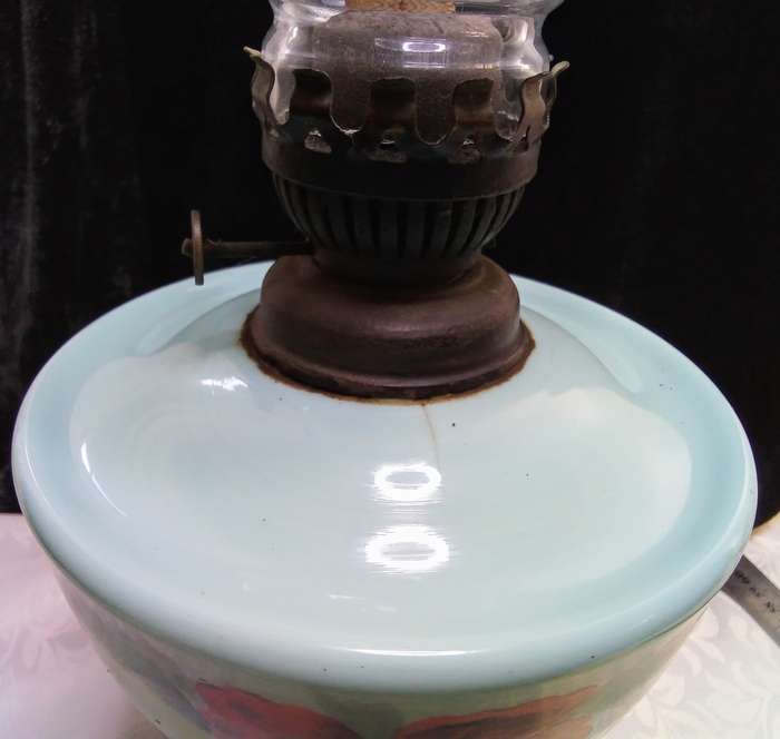 Antique Victorian kerosene lamp - Hand-Painted Milk Glass - 1800s