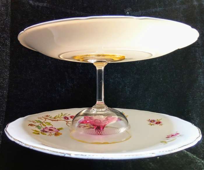 Loving this special item! Cake stand built out of vintage items.