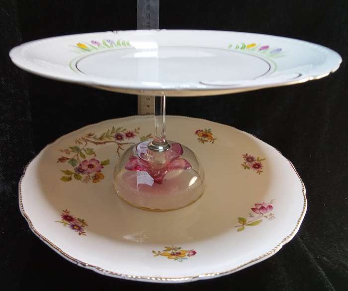 Loving this special item! Cake stand built out of vintage items.