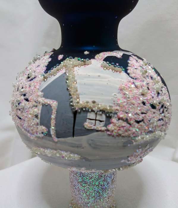 Stunning vintage mouth blown, hand painted glass Christmas tree topper from the Ukraine