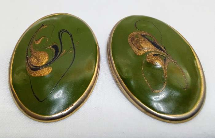 Freaky funky large vintage clip on enamel earrings