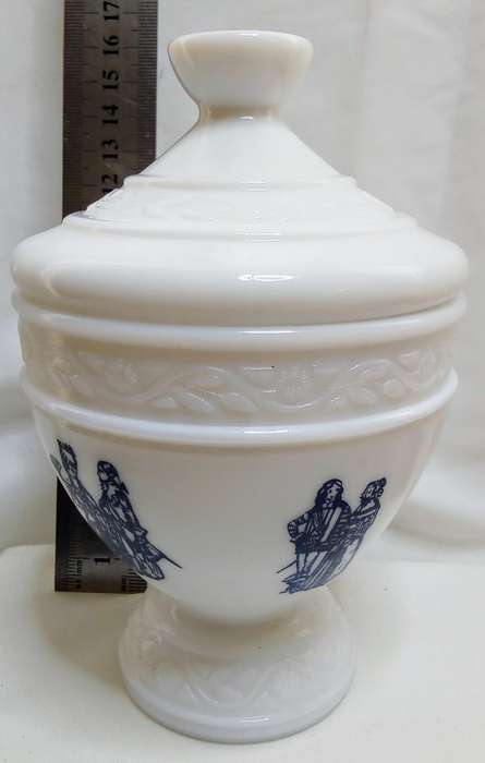 Lovely vintage Milk Glass lidded bowl - Marked W