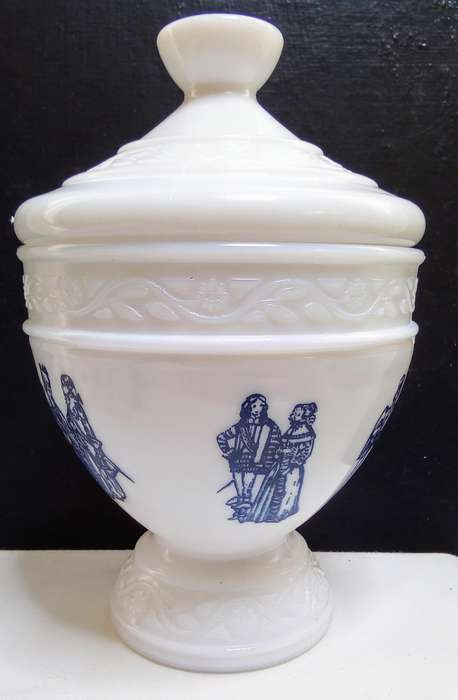Lovely vintage Milk Glass lidded bowl - Marked W