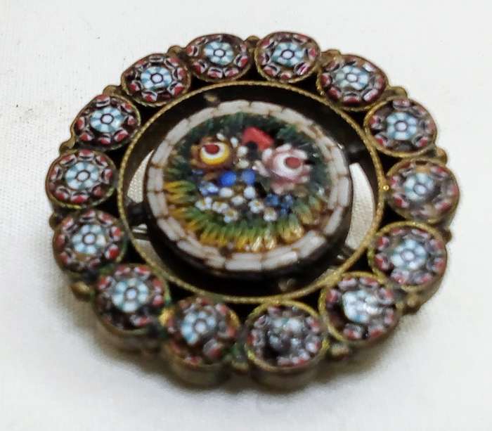 Exquisite antique millefiori glass micro mosaic brooch