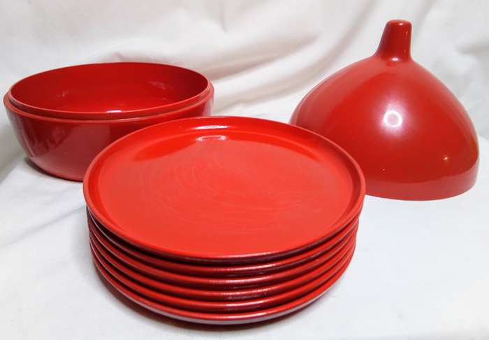 Laurids Lønborg "The Onion" Coaster Set, 1970s, Red Balloon Design, Set of 6,