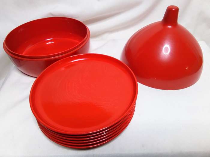 Laurids Lønborg "The Onion" Coaster Set, 1970s, Red Balloon Design, Set of 6,