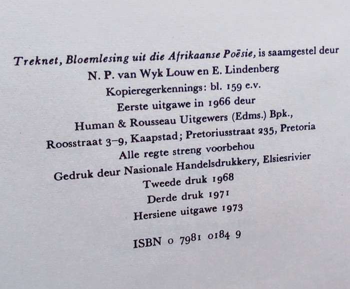 Treknet : Bloemlesing uit die Afrikaanse Poësie /Van Wyk Louw, NP