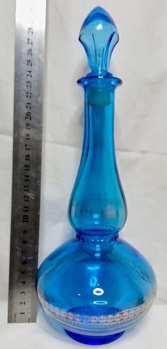 Beautiful blue glass decanter/bottle - made in Belgium
