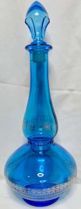 Beautiful blue glass decanter/bottle - made in Belgium