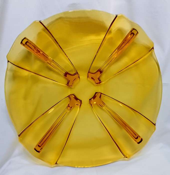 Two stunning Art deco amber glass platters