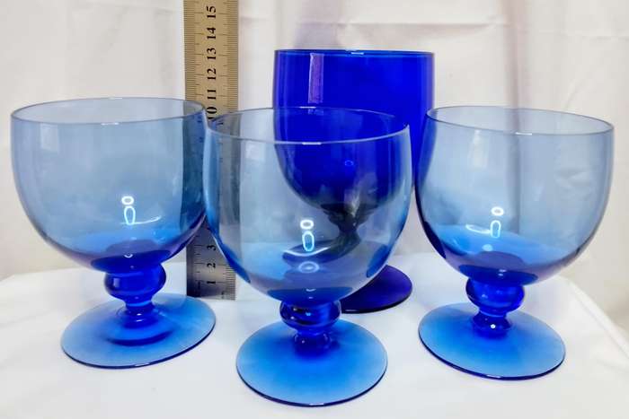 Four beautiful vintage cobalt blue glasses