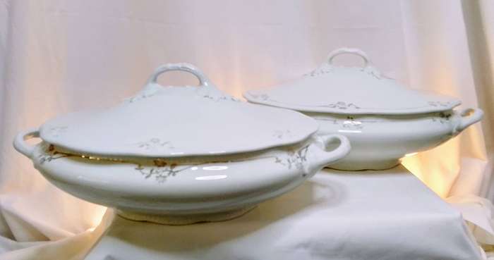 Two pretty antique Wood and Sons porcelain casseroles