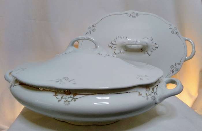 Two pretty antique Wood and Sons porcelain casseroles