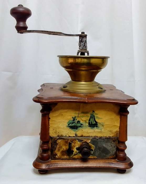 Old Box Coffee Grinder with wonderful charm - worn, but working