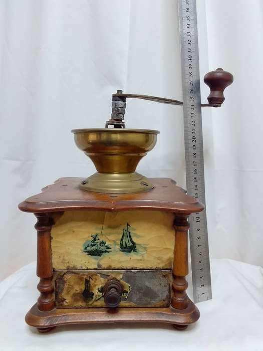 Old Box Coffee Grinder with wonderful charm - worn, but working
