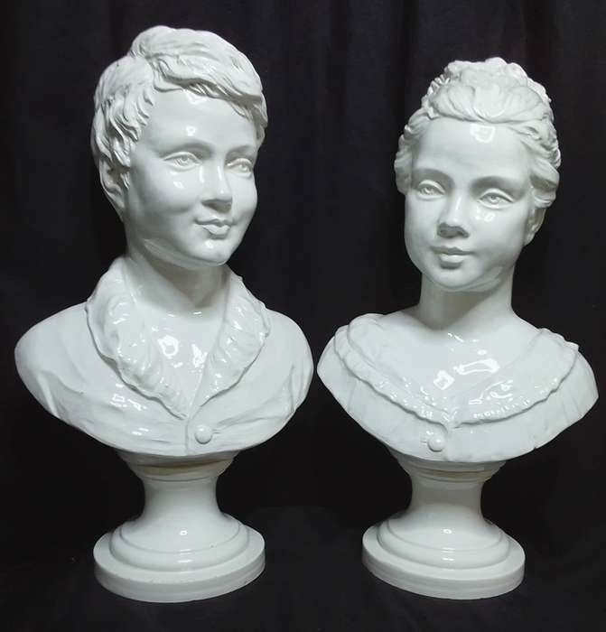 Be still my beating heart! Magnificent vintage Italian porcelain boy & girl bust sculpture figurines