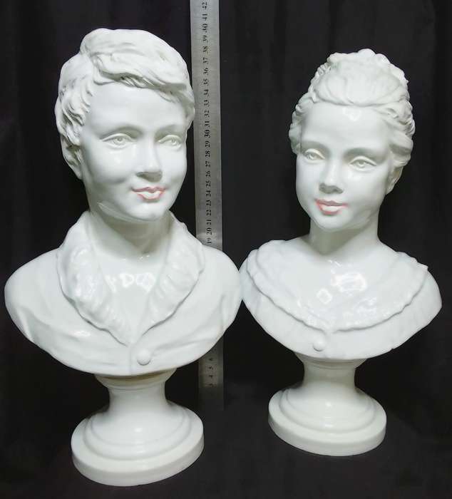 Be still my beating heart! Magnificent vintage Italian porcelain boy & girl bust sculpture figurines