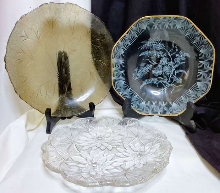 Three lovely vintage glass serving dishes