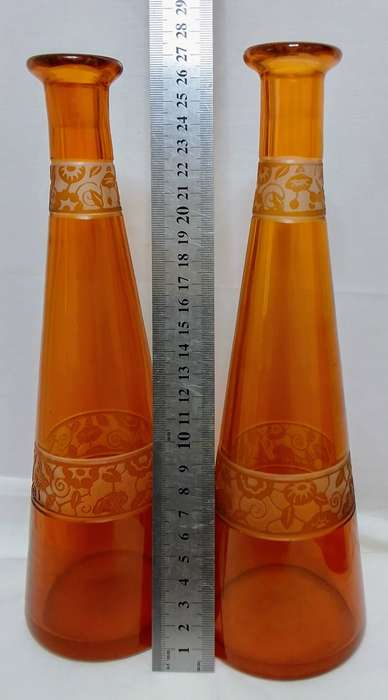 Two exquisite antique French Cristalleries de Nancy Art Glass - aperitif decanter bottles